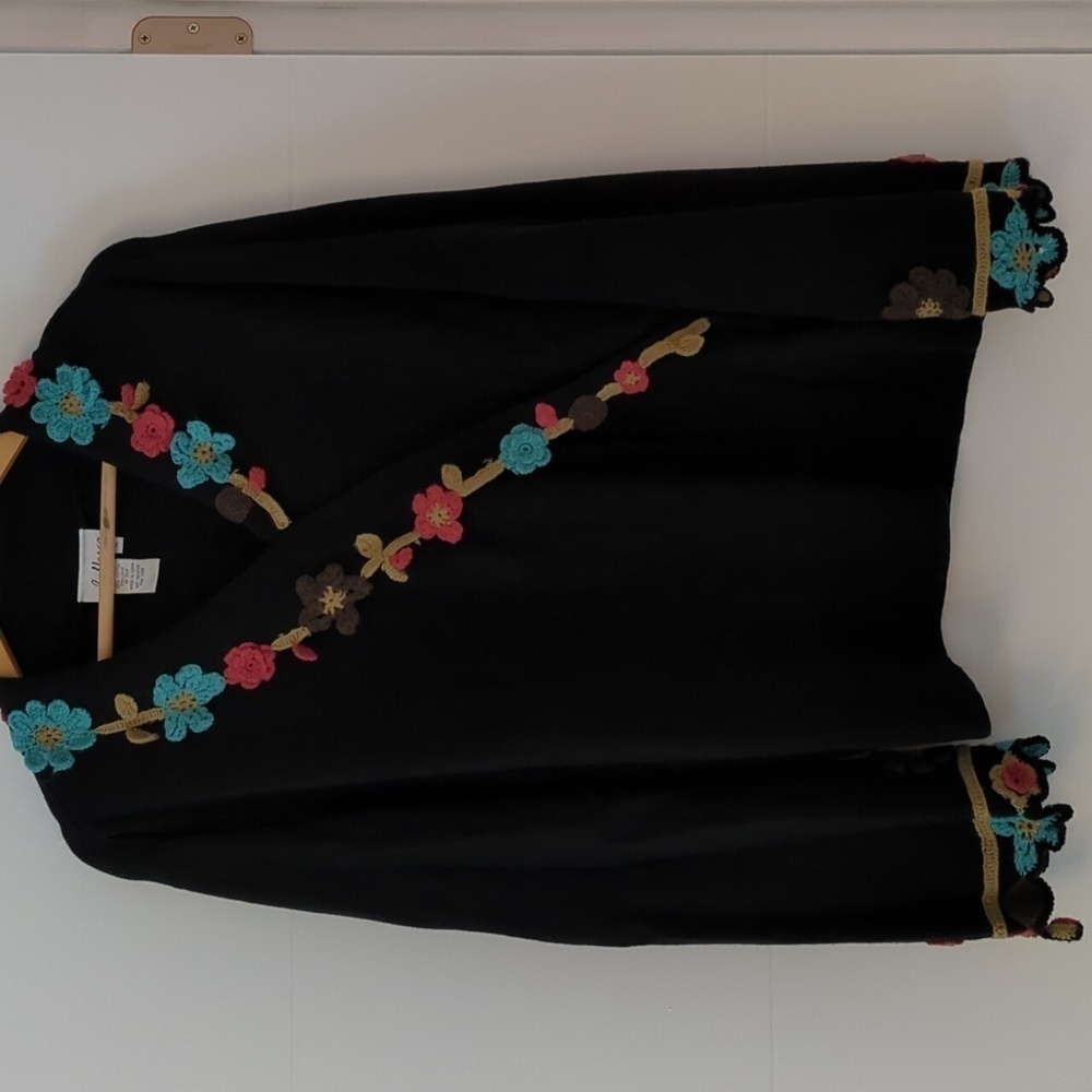 J. Marco vintage ramie cotton Bohemian v neck crochet details pullover XL